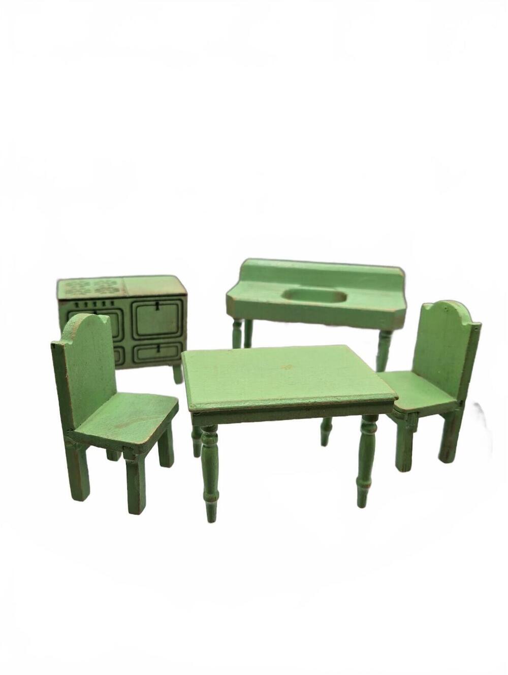 Strombecker Jadite Green miniature kitchen furniture set, 1:1 scale